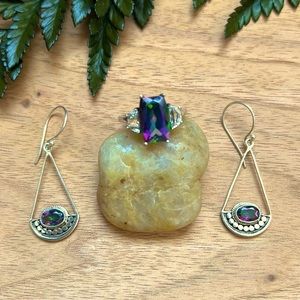 Sterling Silver Mystic Topaz Ring and Earrings Set